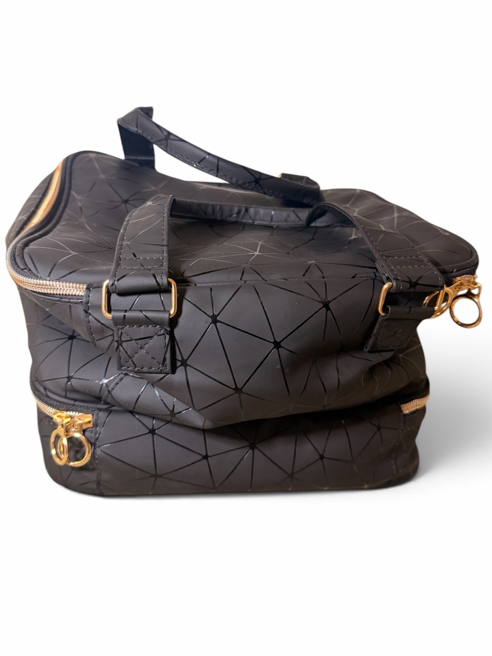 Black Geometric Two-Tier Travel Cosmetic Bag